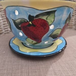 GANZ Blue and Red Strawberry Ceramic Bowl